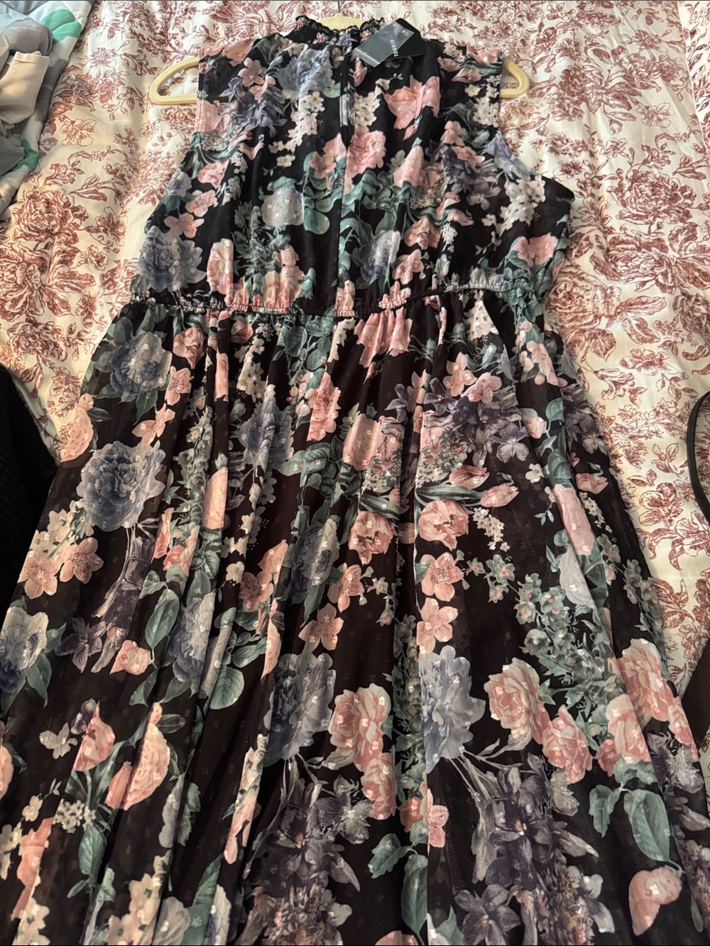 torrid Black Floral Tiered Maxi Dress with Pink and Sage Accents - Picture 7 of 7